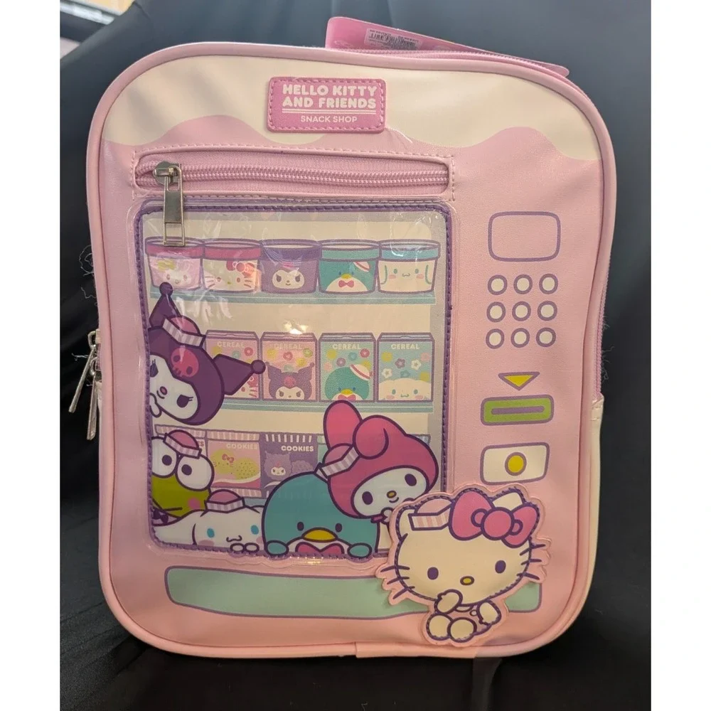 Hello Kitty and Friends Snack Shop Mini Backpack Faux Leather Zip, Pink/White
